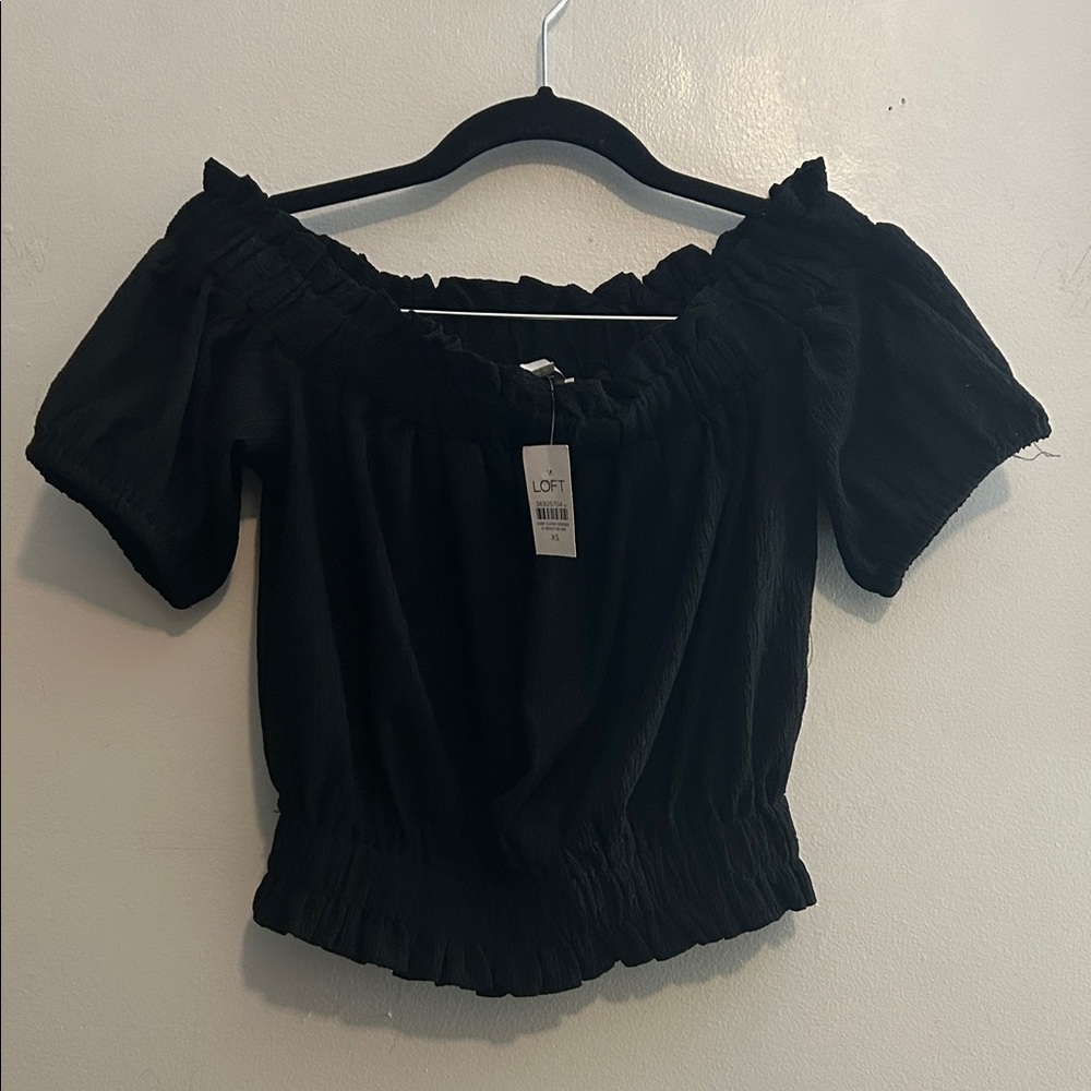 NWT LOFT Black Ruffled Off-Shoulder Blouse - XS